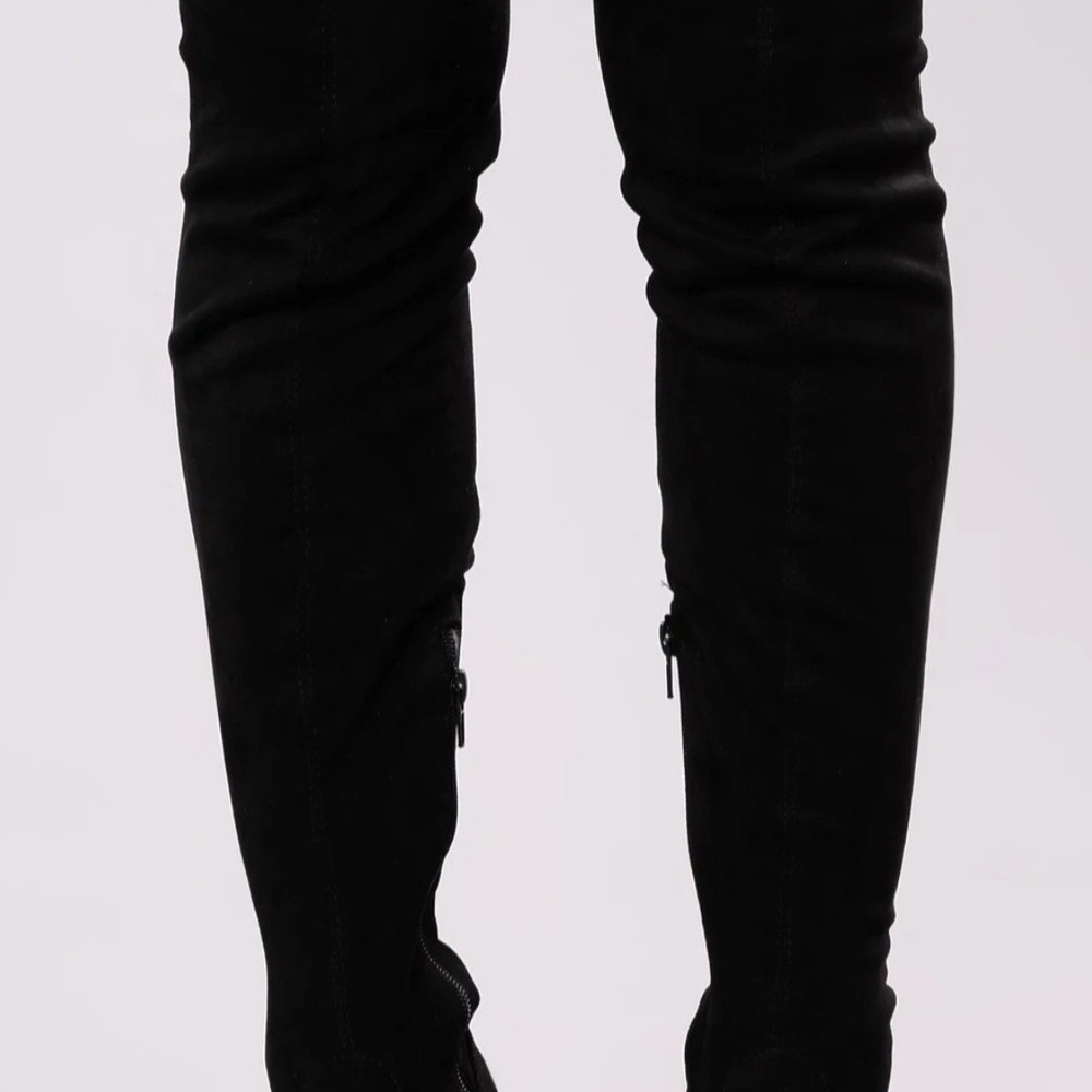 Fashion Nova Black Over-the-Knee Boots with High Block Heel - Picture 5 of 10